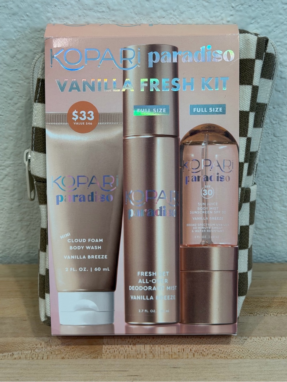 NEW Kopari Paradiso Vanilla‎ Fresh Kit - 3 Pieces + Bag Body Wash Mist Deodorant